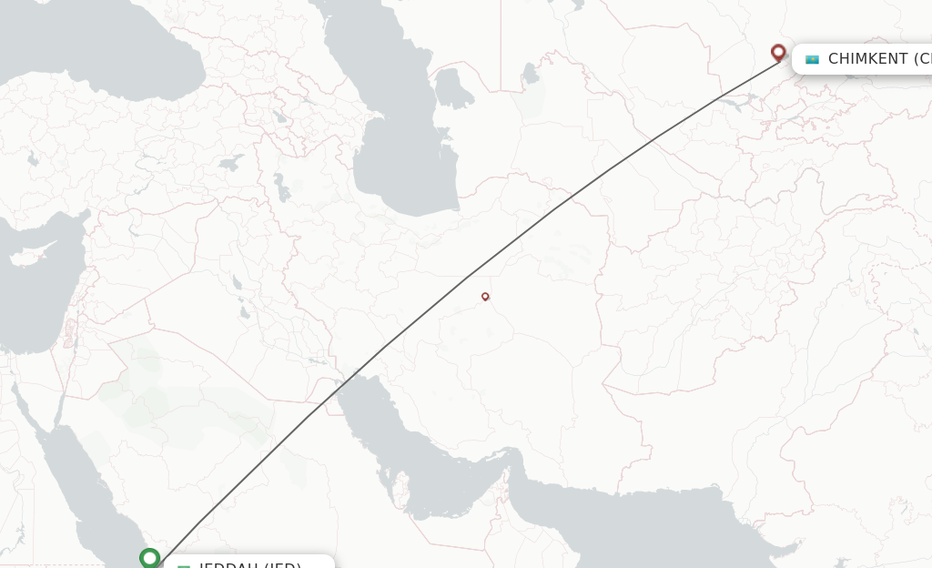 Flights from Jeddah to Shymkent route map