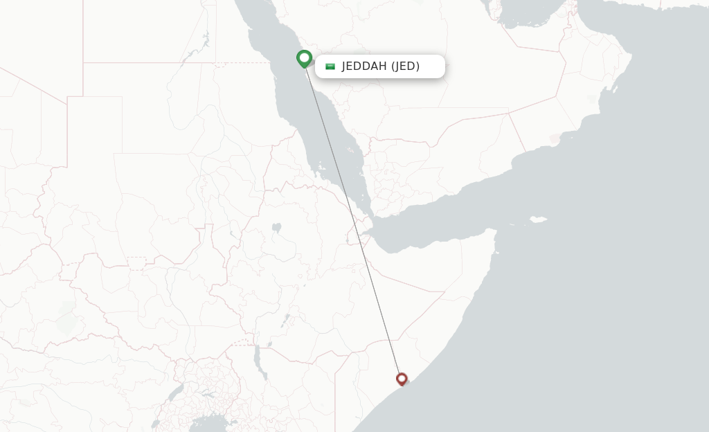 Route map with flights from Jeddah with Daallo Airlines