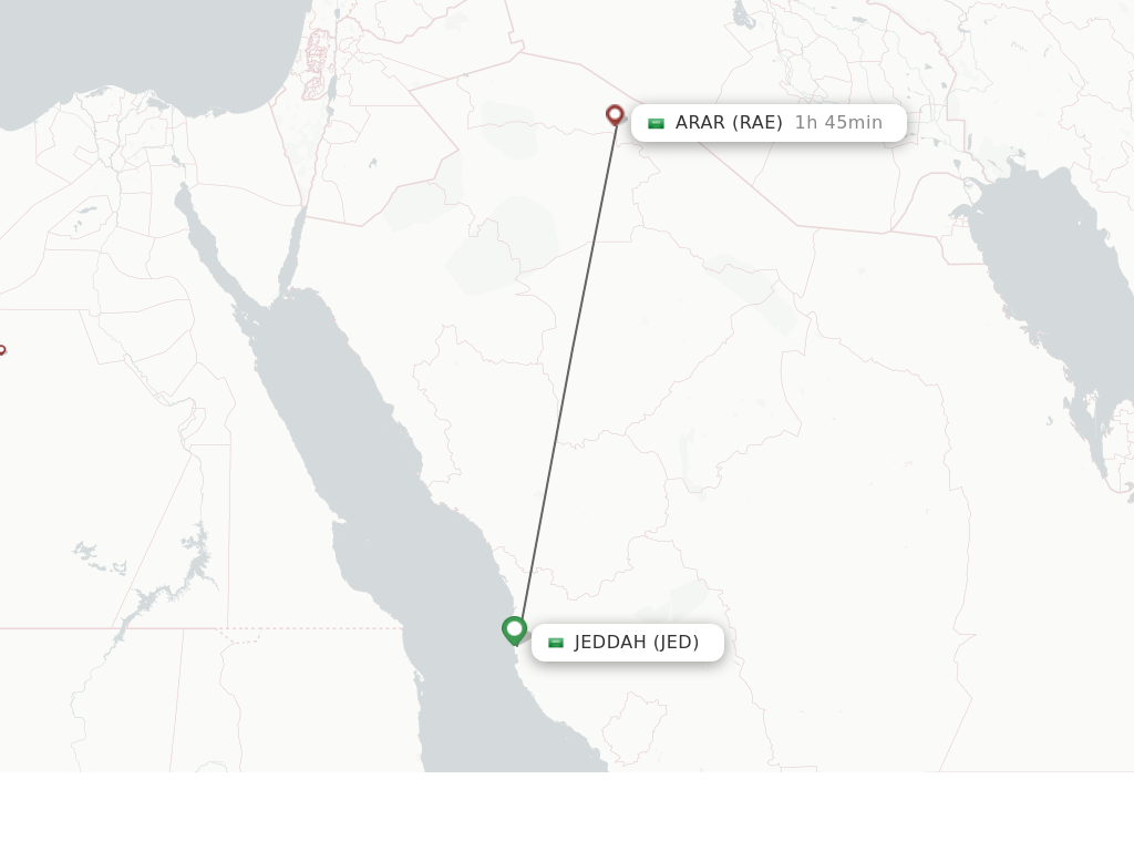 Flights from Jeddah to Arar route map