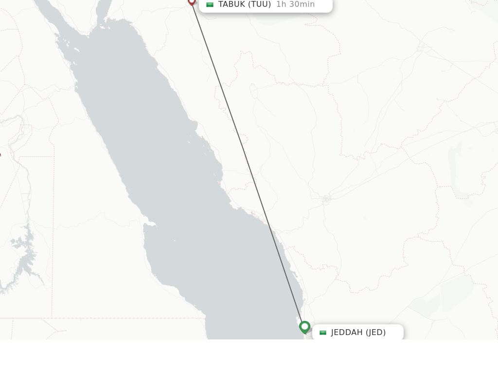 Flights from Jeddah to Tabuk route map