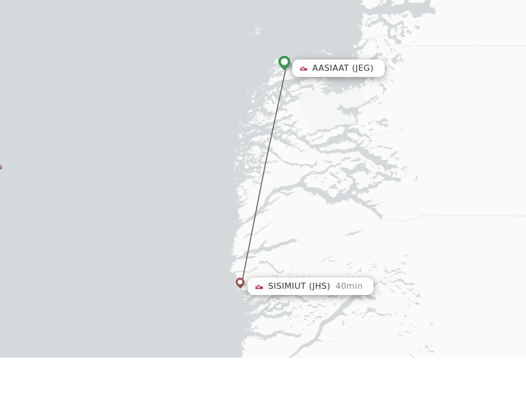 Flights from Sisimiut to Aasiaat route map