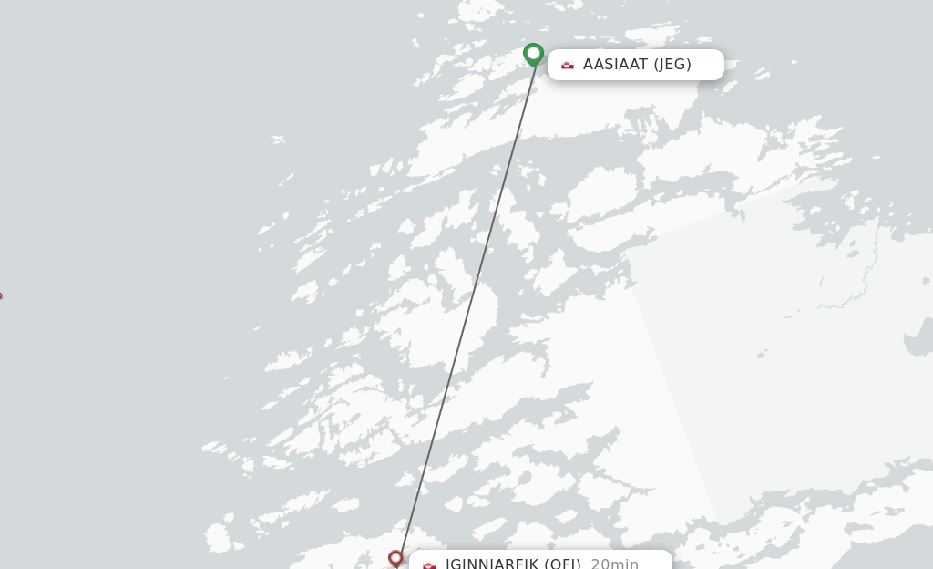 Flights from Aasiaat to Iginniarfik route map
