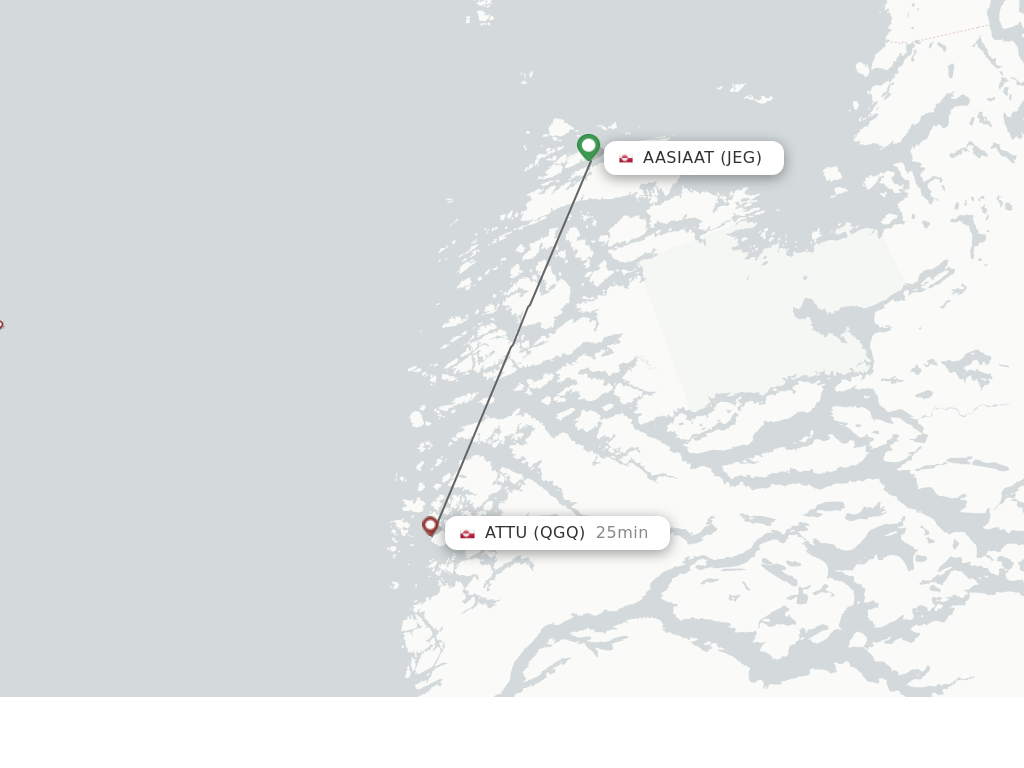 Flights from Aasiaat to Attu route map