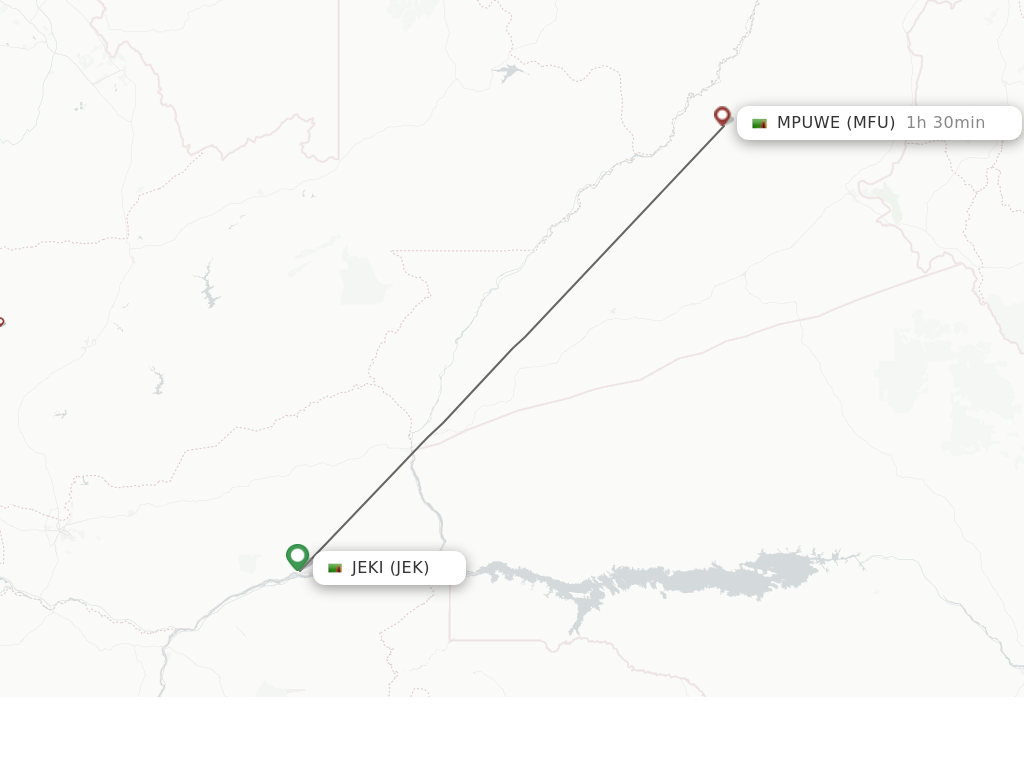Flights from Jeki to Mfuwe route map