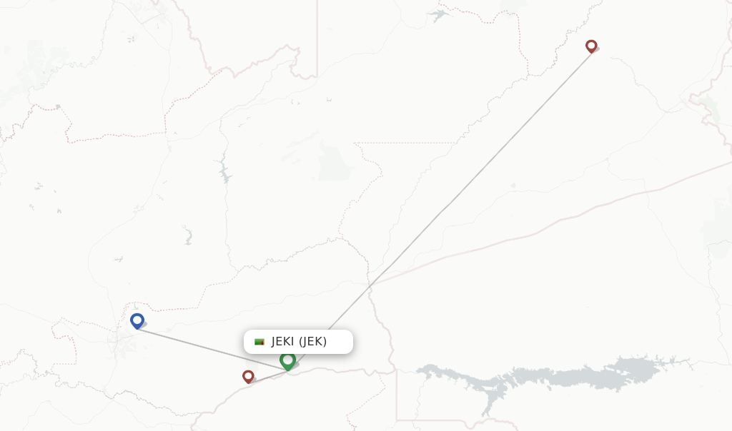 Route map with flights from Jeki with Proflight Zambia