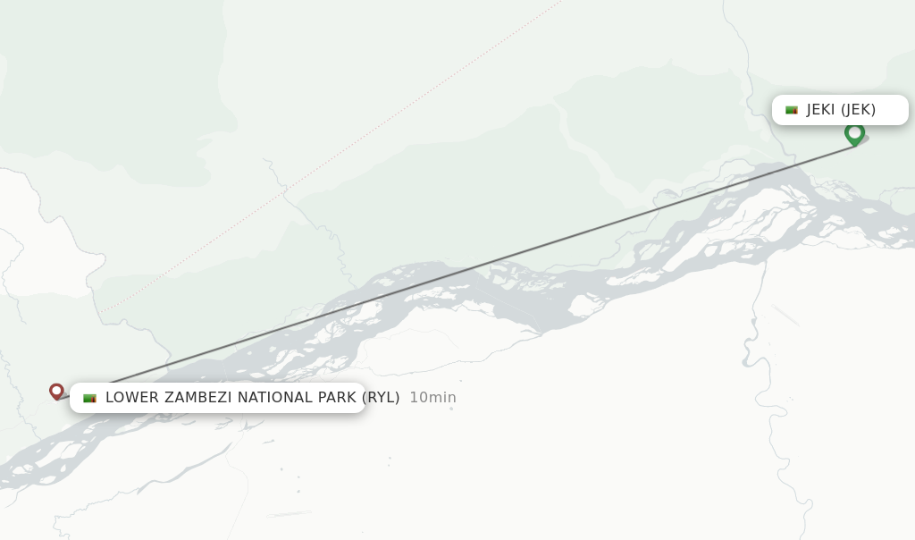 Flights from Jeki to Lower Zambezi National Park route map