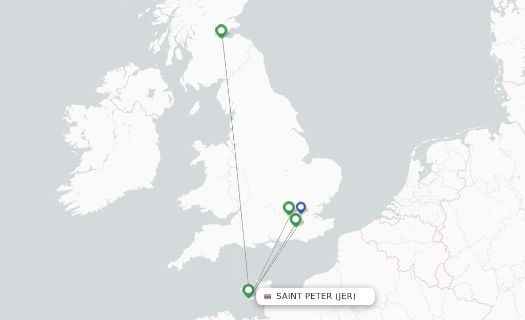 Route map with flights from Saint Peter with British Airways