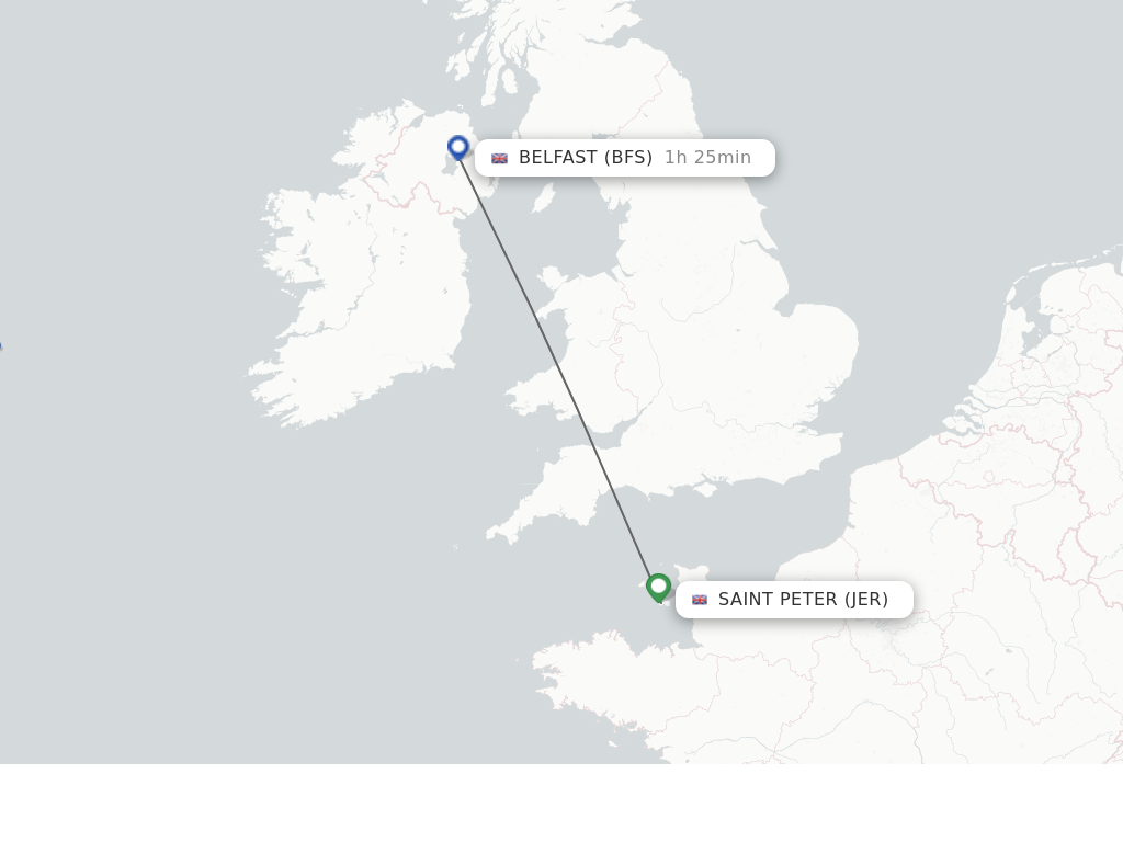 Flights from Saint Peter to Belfast route map