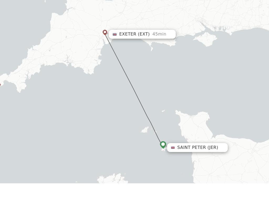 Flights from Saint Peter to Exeter route map