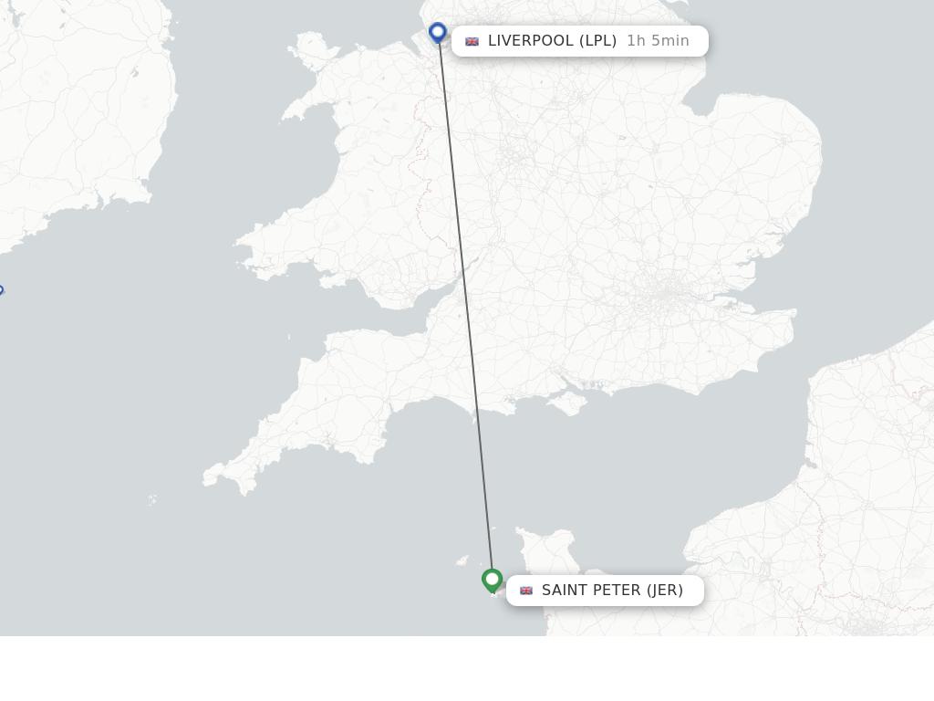 Flights from Saint Peter to Liverpool route map