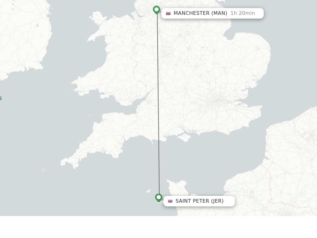 Flights from Saint Peter to Manchester route map