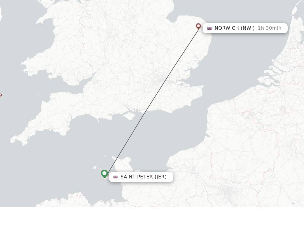 Flights from Jersey to Norwich route map