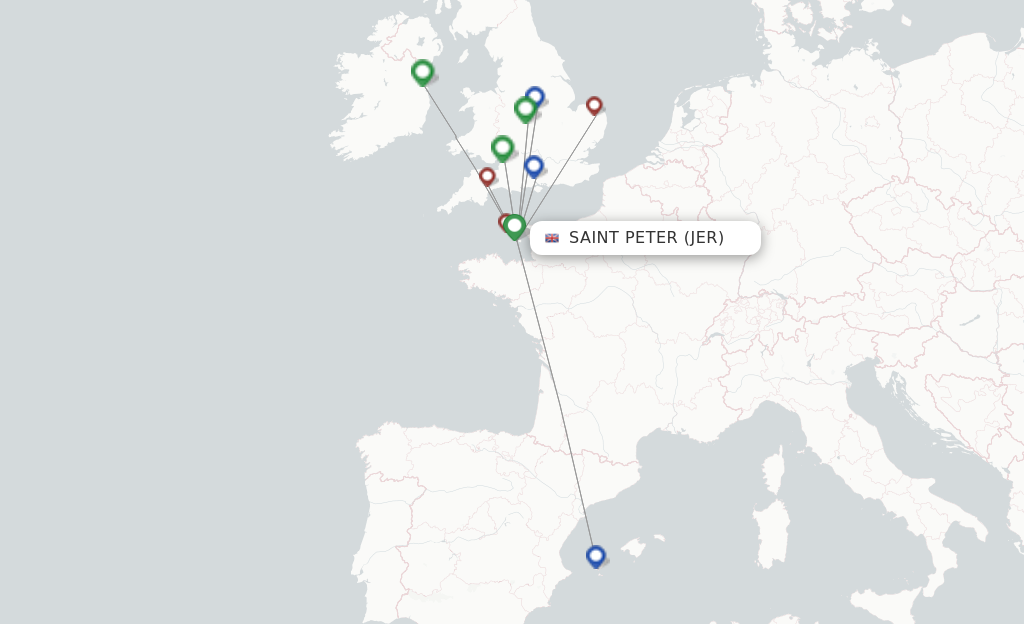 Route map with flights from Saint Peter with Blue Islands