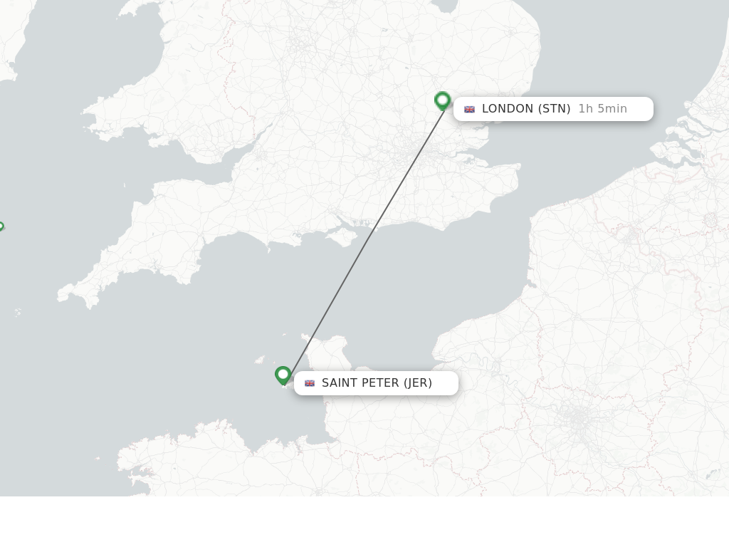 Flights from Jersey to London route map