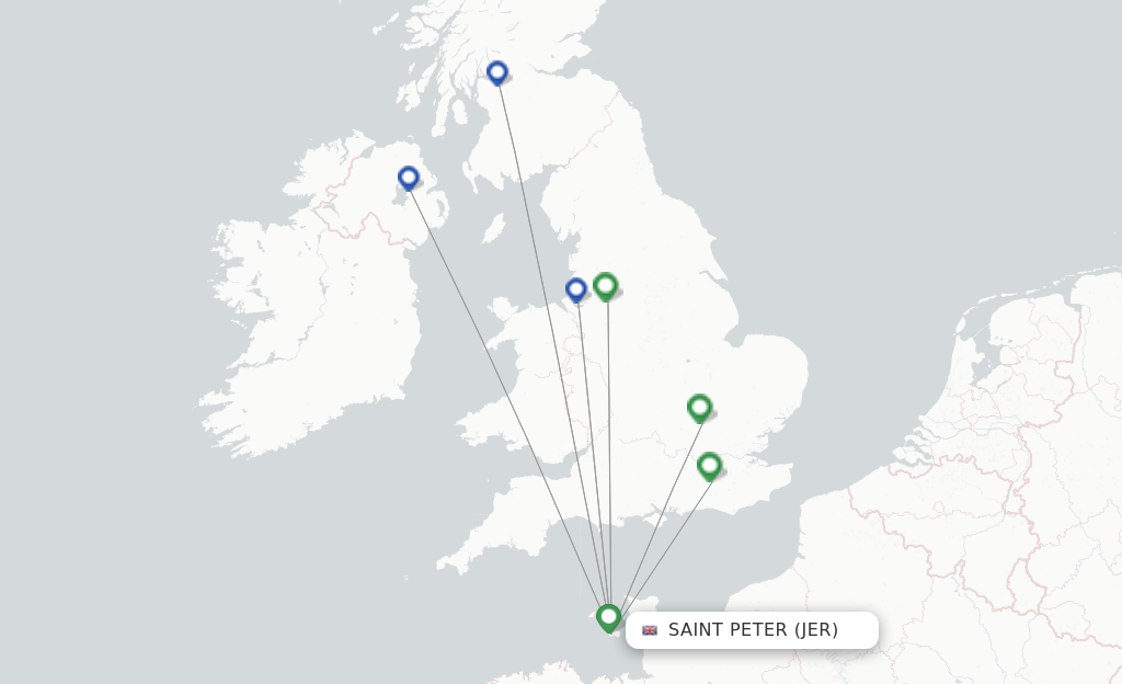 Route map with flights from Saint Peter with easyJet