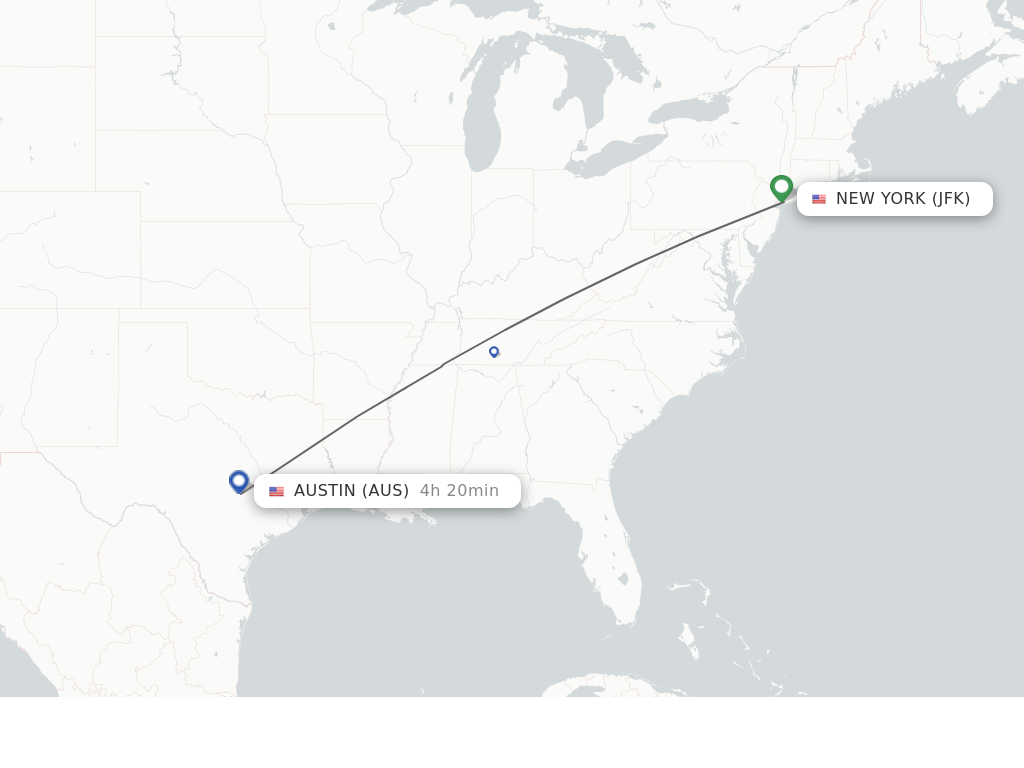 Flights from New York to Austin route map
