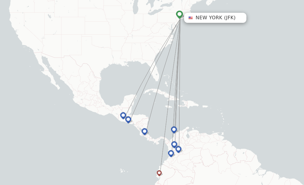 Route map with flights from New York with AVIANCA