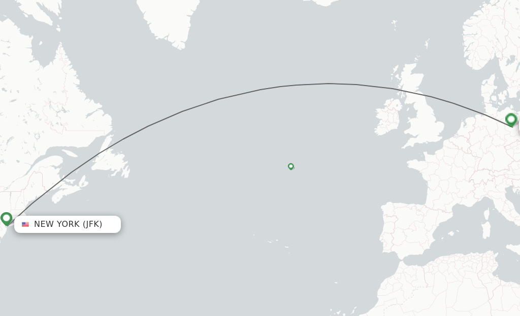 Flights from New York to Berlin route map