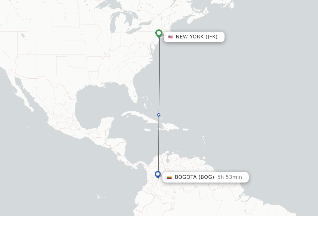 Flights from New York to Bogota route map