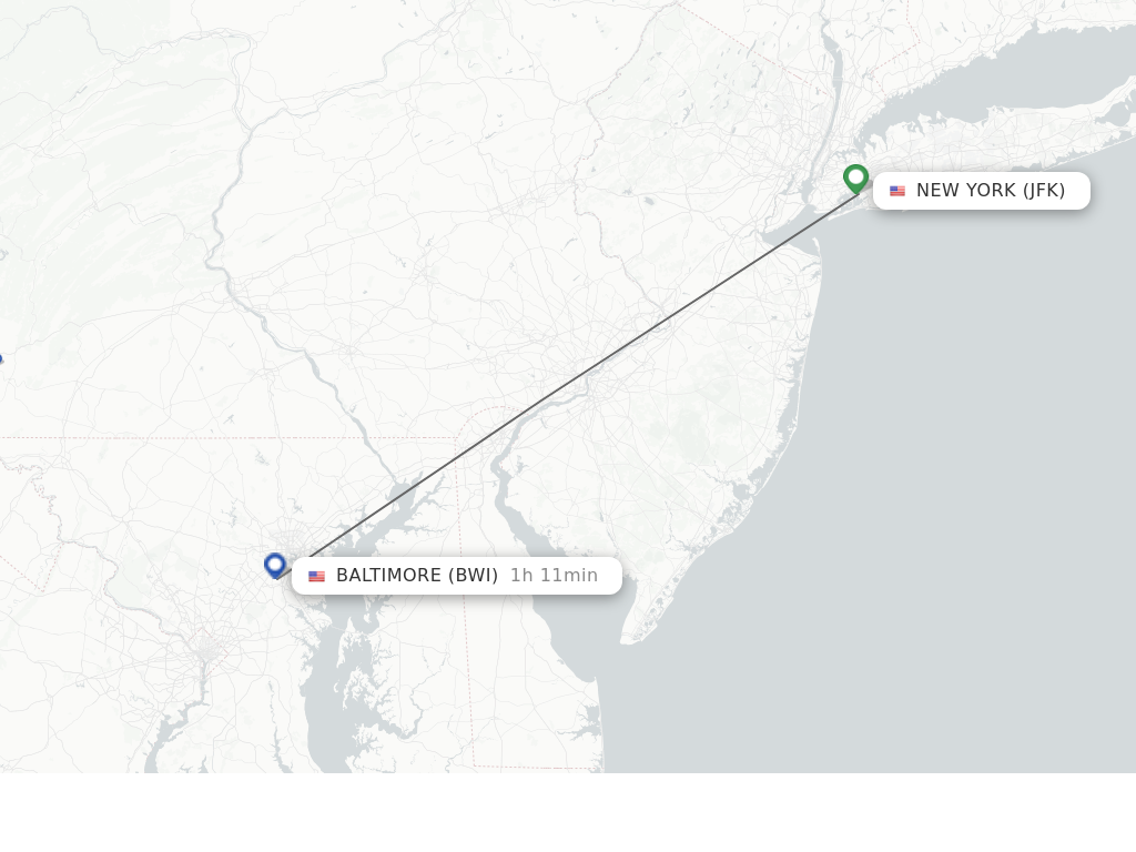 Flights from New York to Baltimore route map