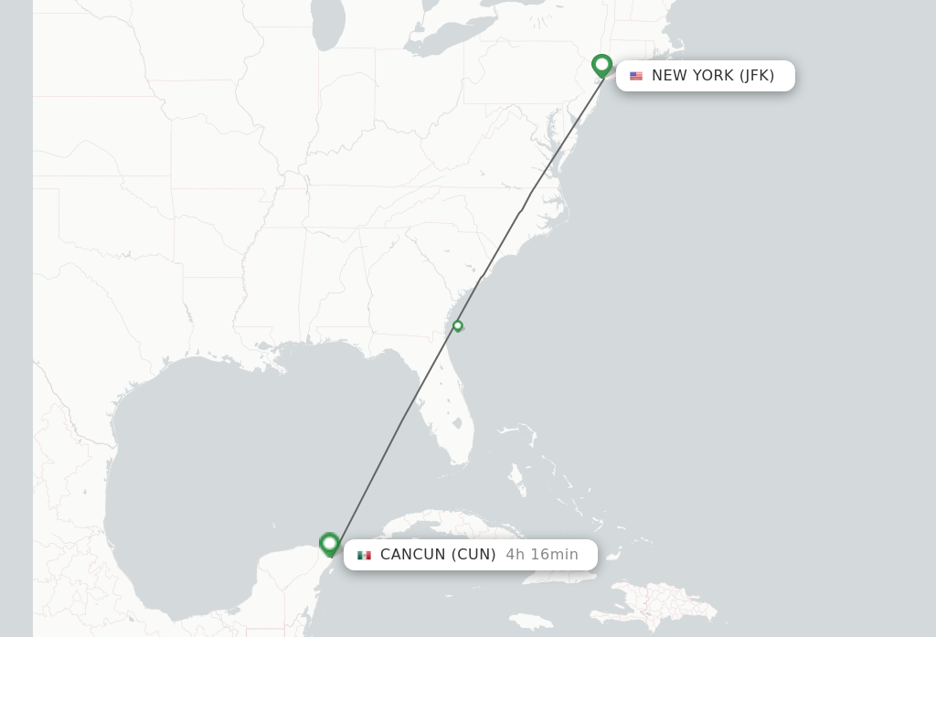 Flights from New York to Cancun route map