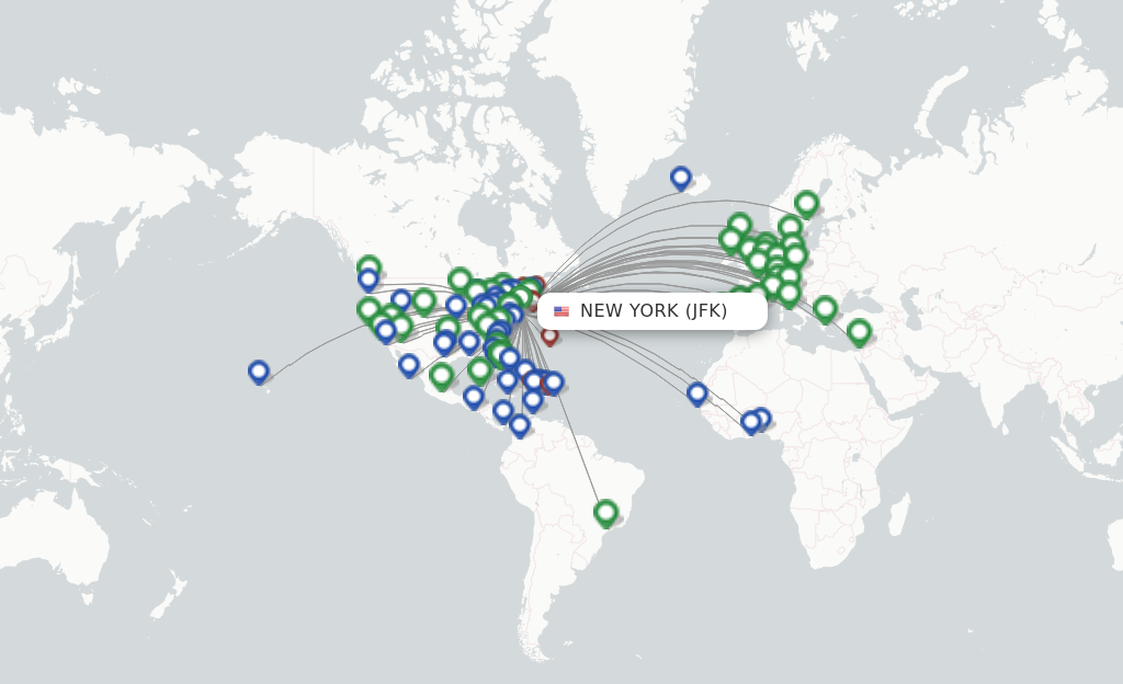 Route map with flights from New York with Delta Air Lines