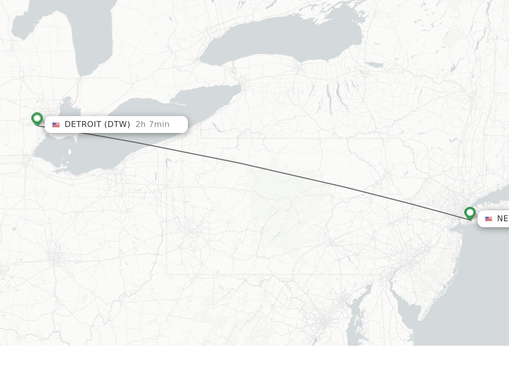 Flights from New York to Detroit route map