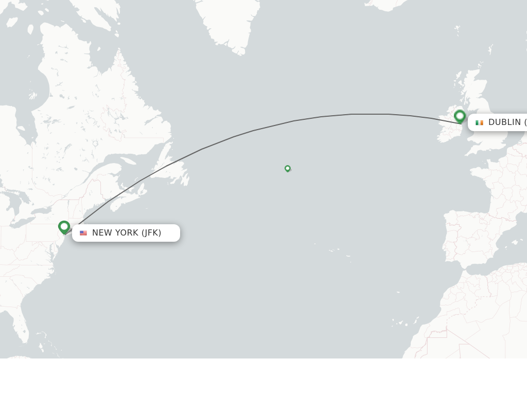 Flights from New York to Dublin route map