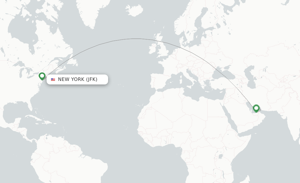 Route map with flights from New York with Etihad