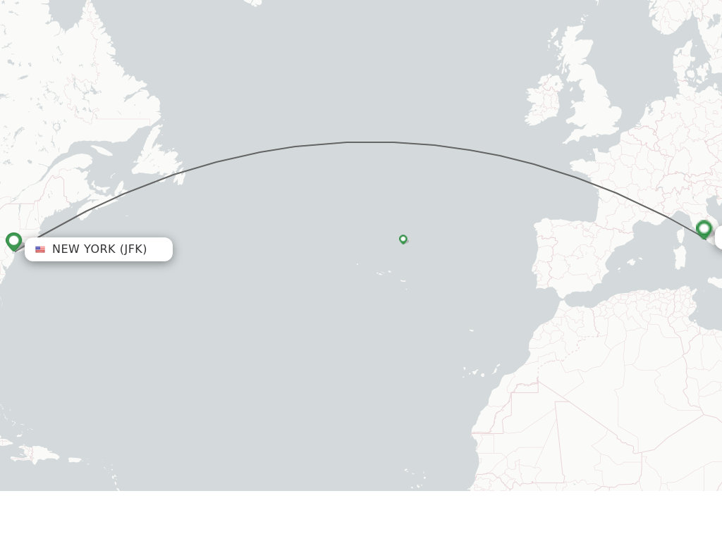 Flights from New York to Rome route map