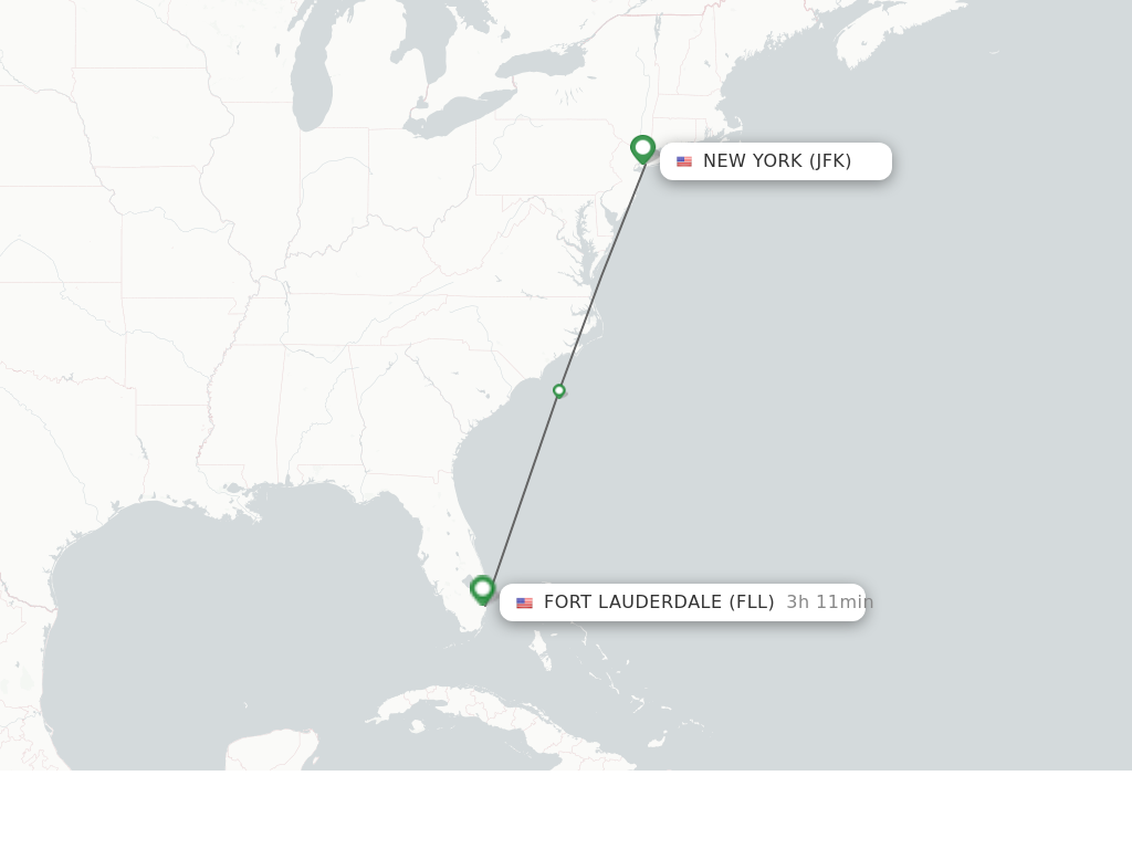 Flights from New York to Fort Lauderdale route map