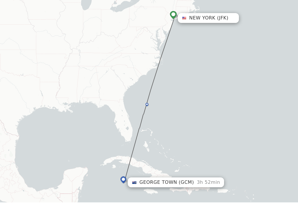 Flights from New York to Grand Cayman Island route map