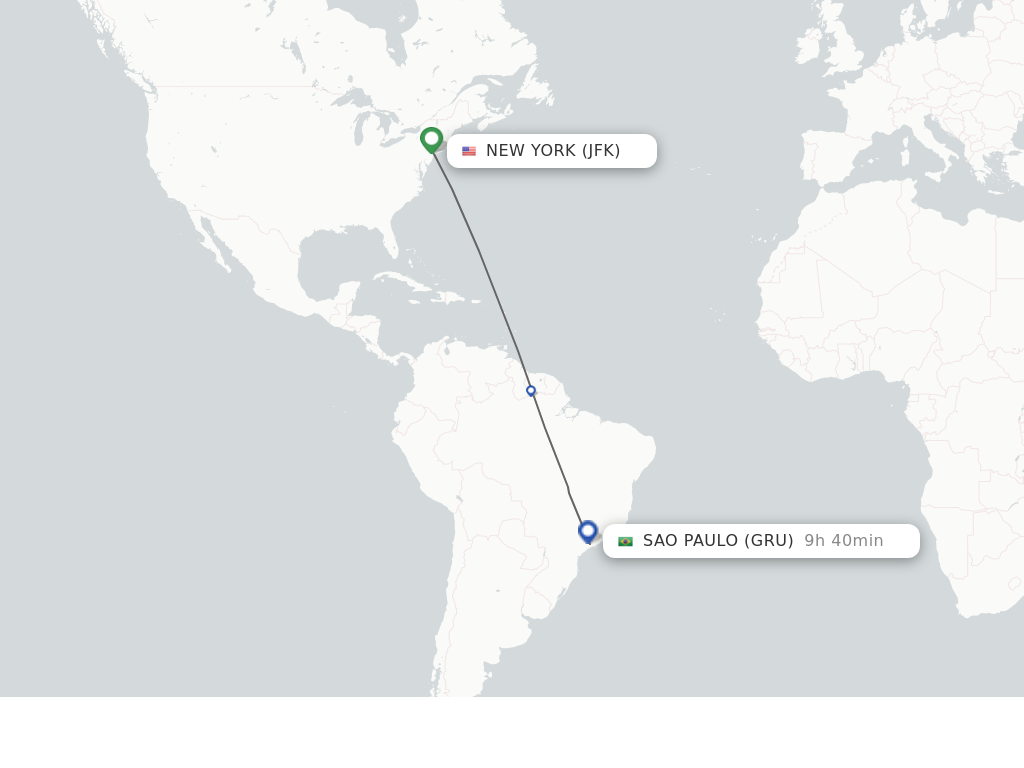 Flights from New York to Sao Paulo route map
