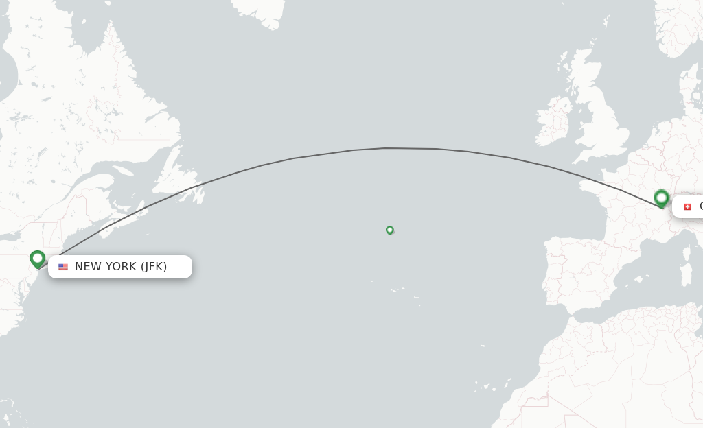 Flights from New York to Geneva route map