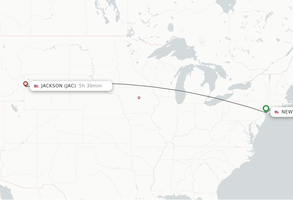 Flights from New York to Jackson route map
