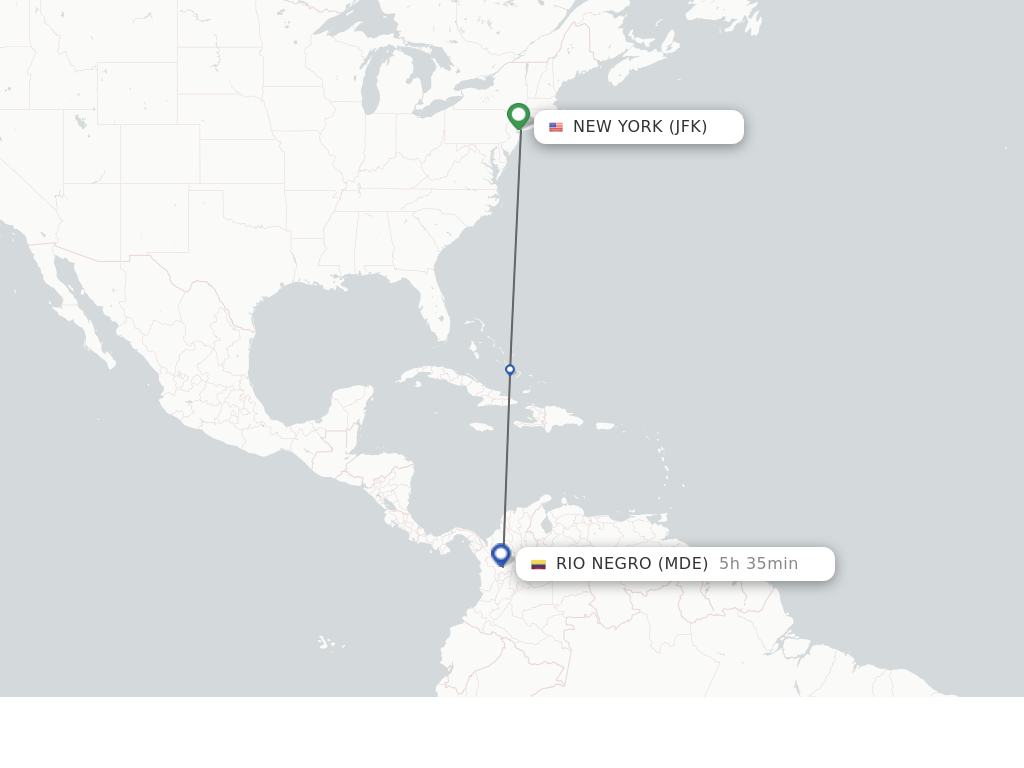 Flights from New York to Medellin route map