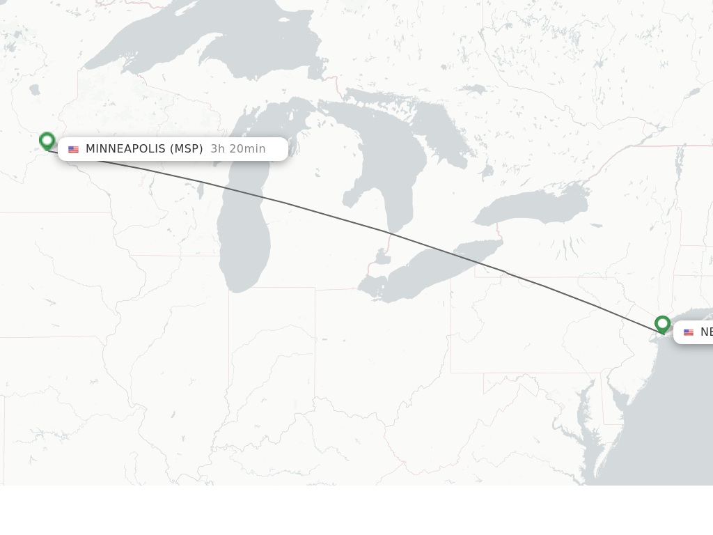 Flights from New York to Minneapolis route map