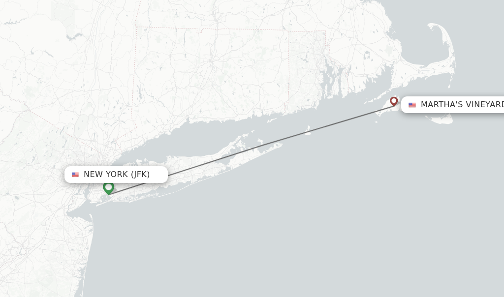 Flights from New York to Martha's Vineyard route map