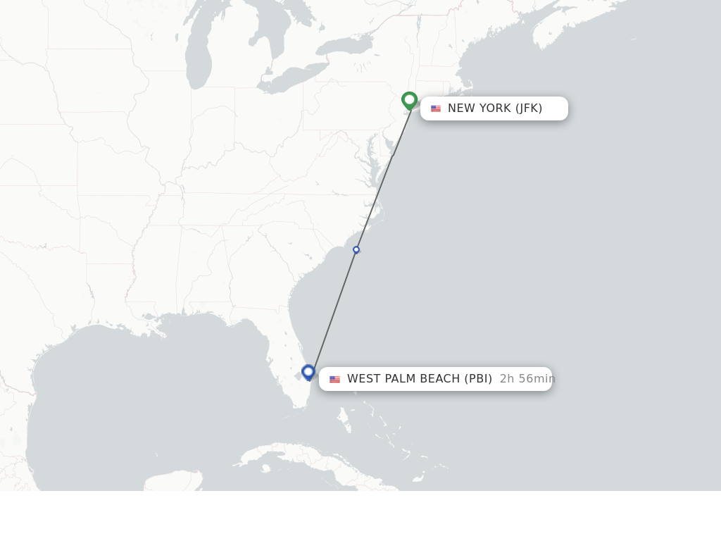 Flights from New York to West Palm Beach route map