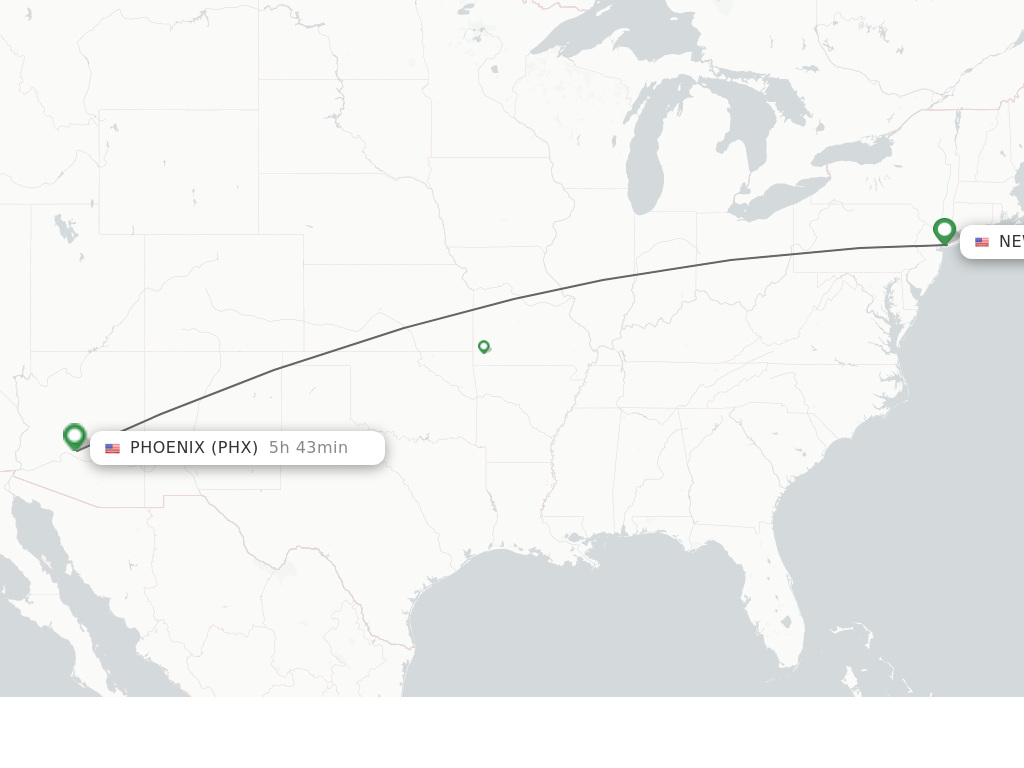Flights from New York to Phoenix route map