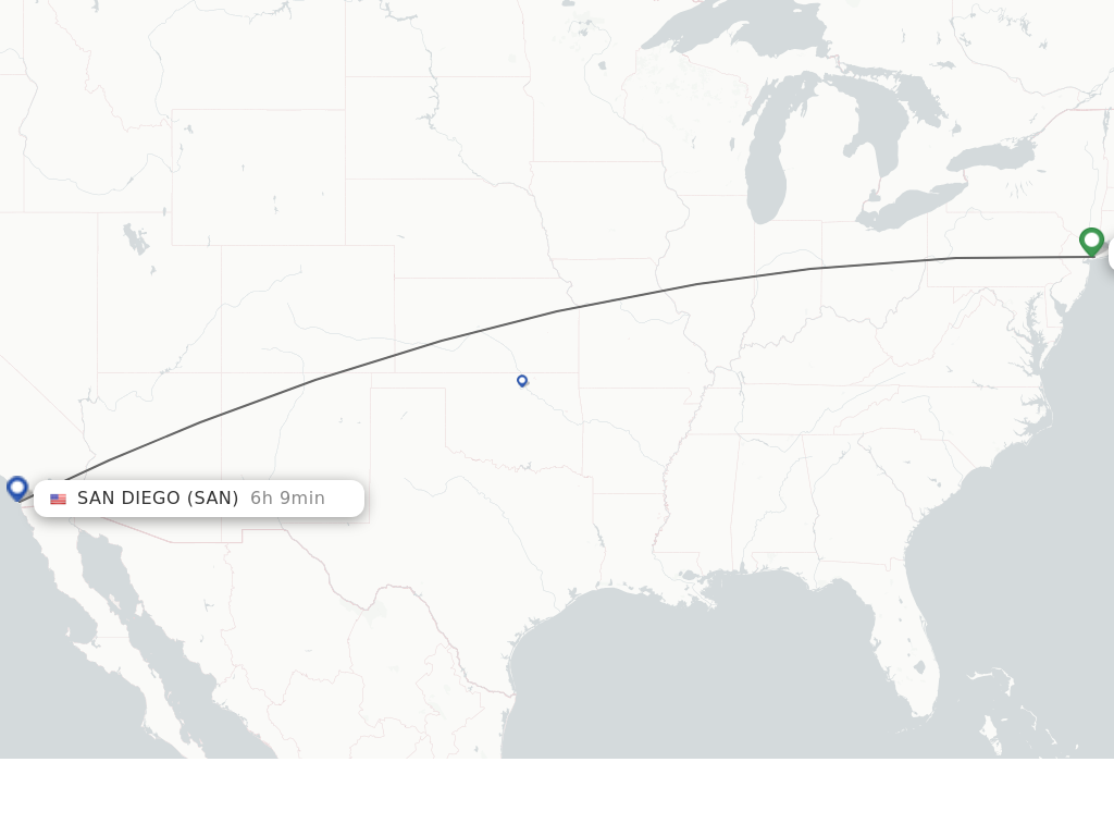 Flights from New York to San Diego route map