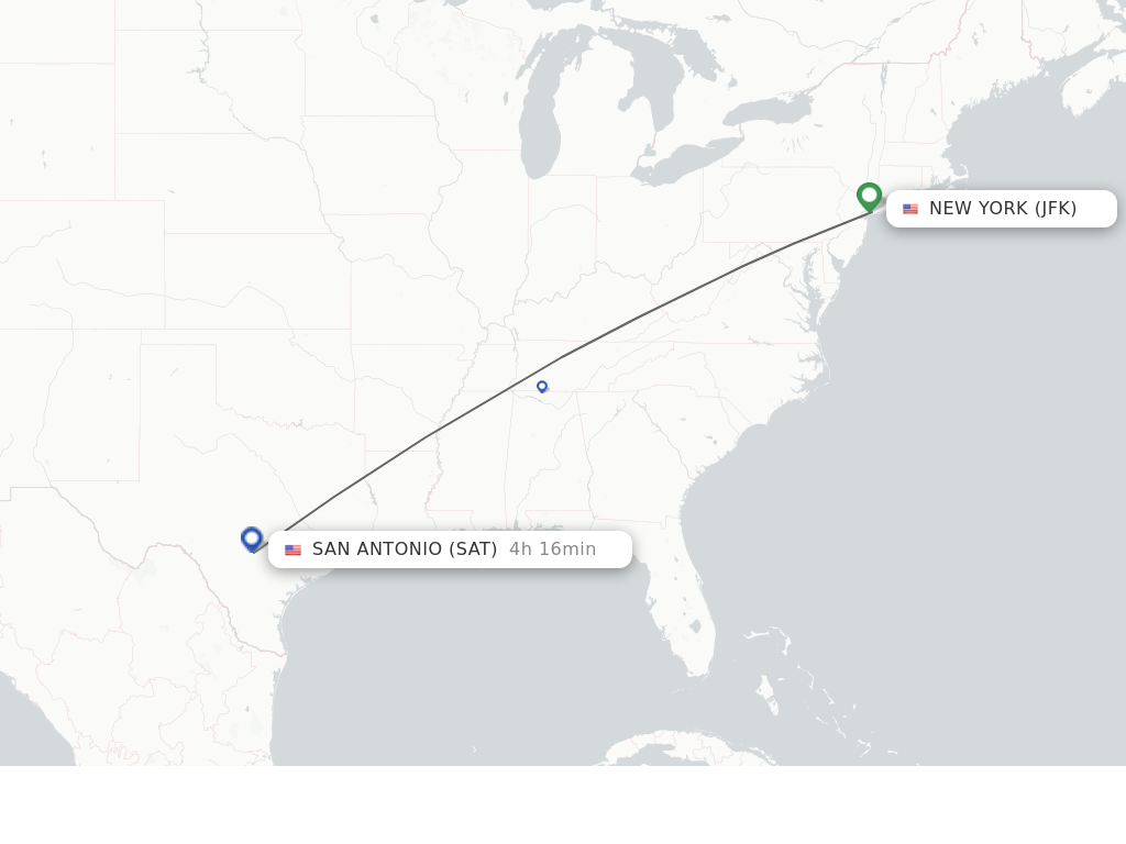 Flights from New York to San Antonio route map