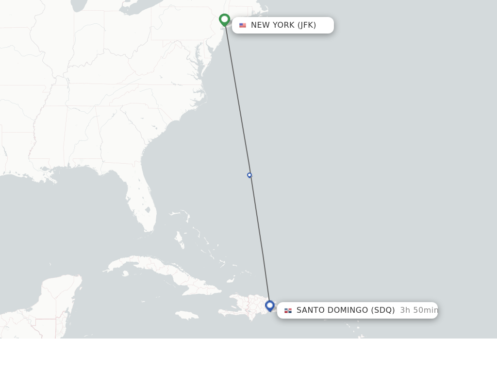 Flights from New York to Santo Domingo route map