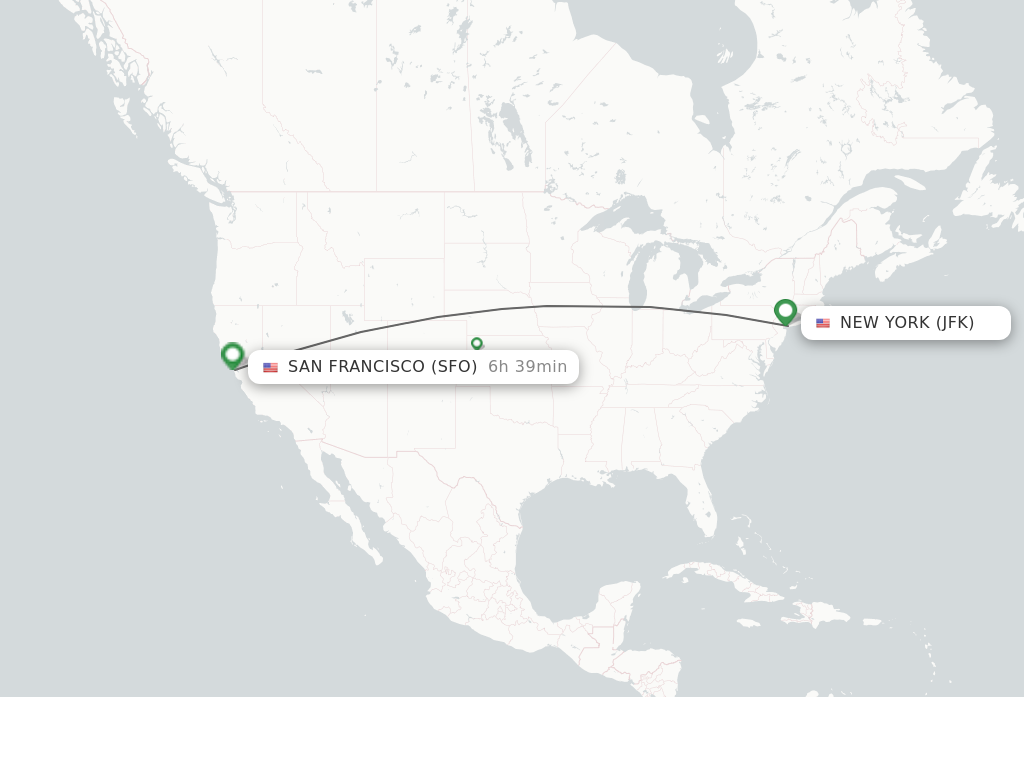Flights from New York to San Francisco route map