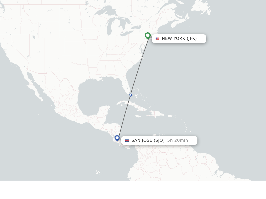 Flights from New York to San Jose route map
