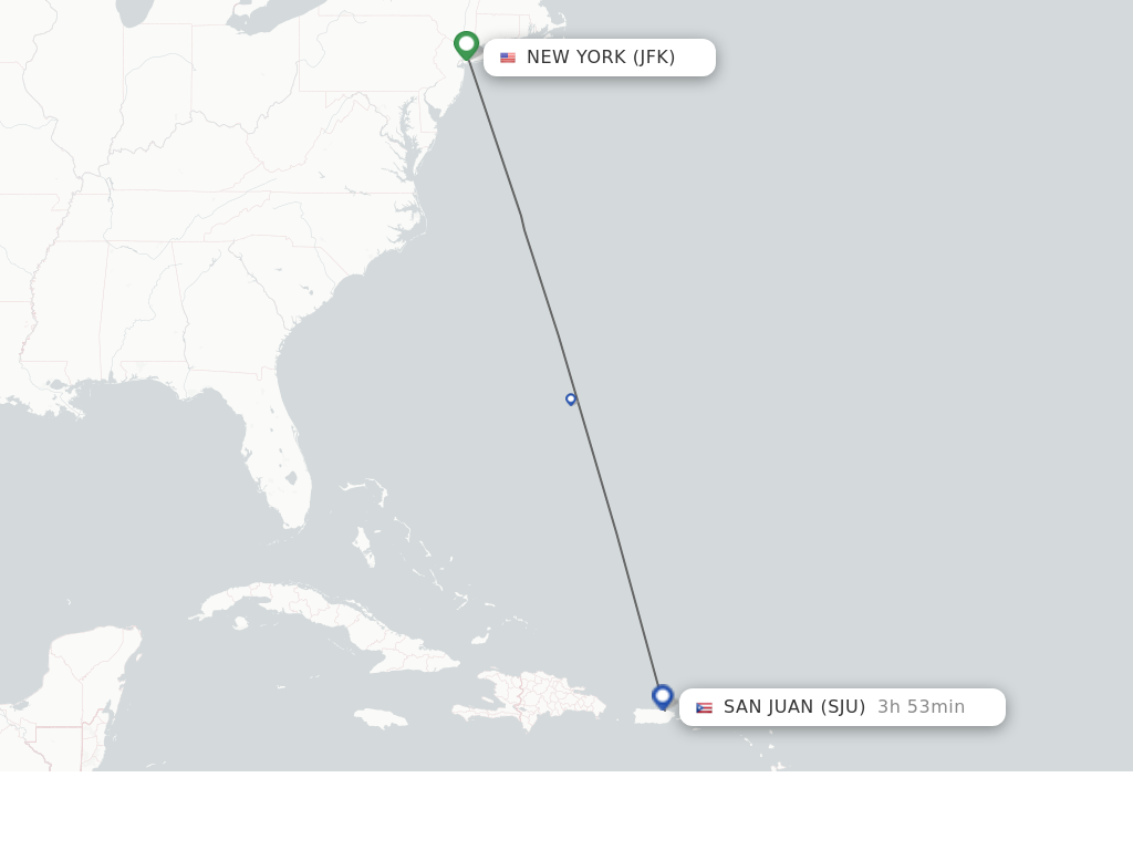 Flights from New York to San Juan route map