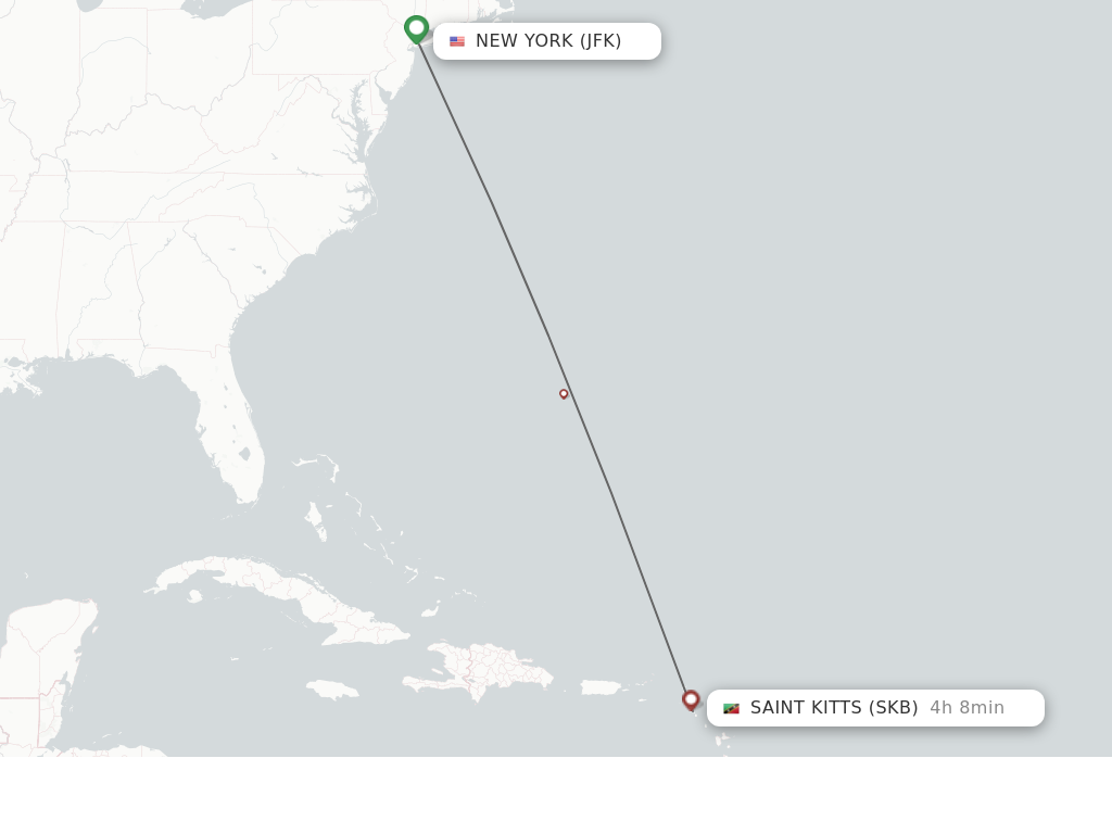 Flights from New York to Saint Kitts route map