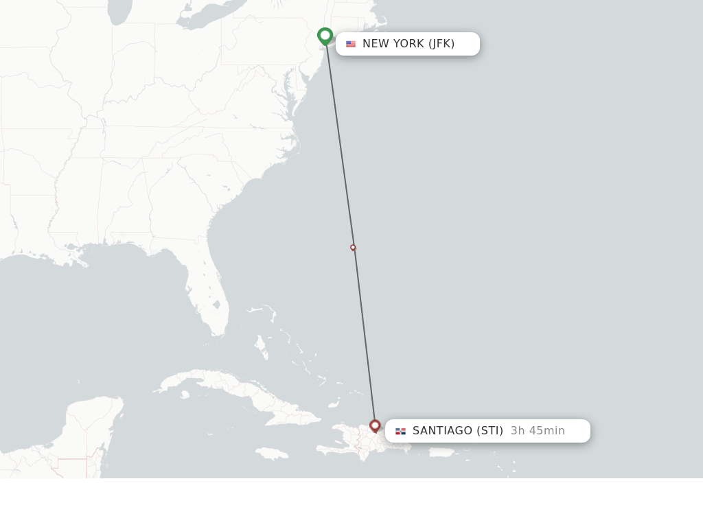 Flights from New York to Santiago route map