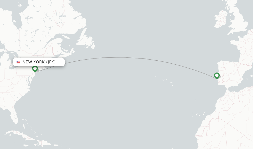 Route map with flights from New York with TAP