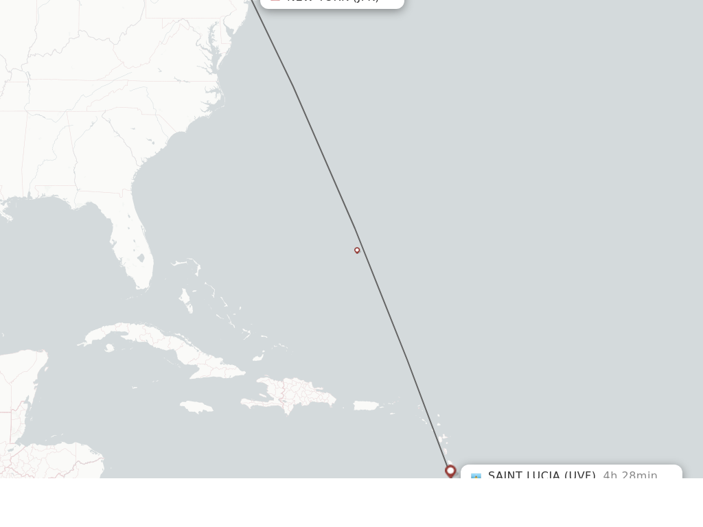 Flights from New York to Saint Lucia route map